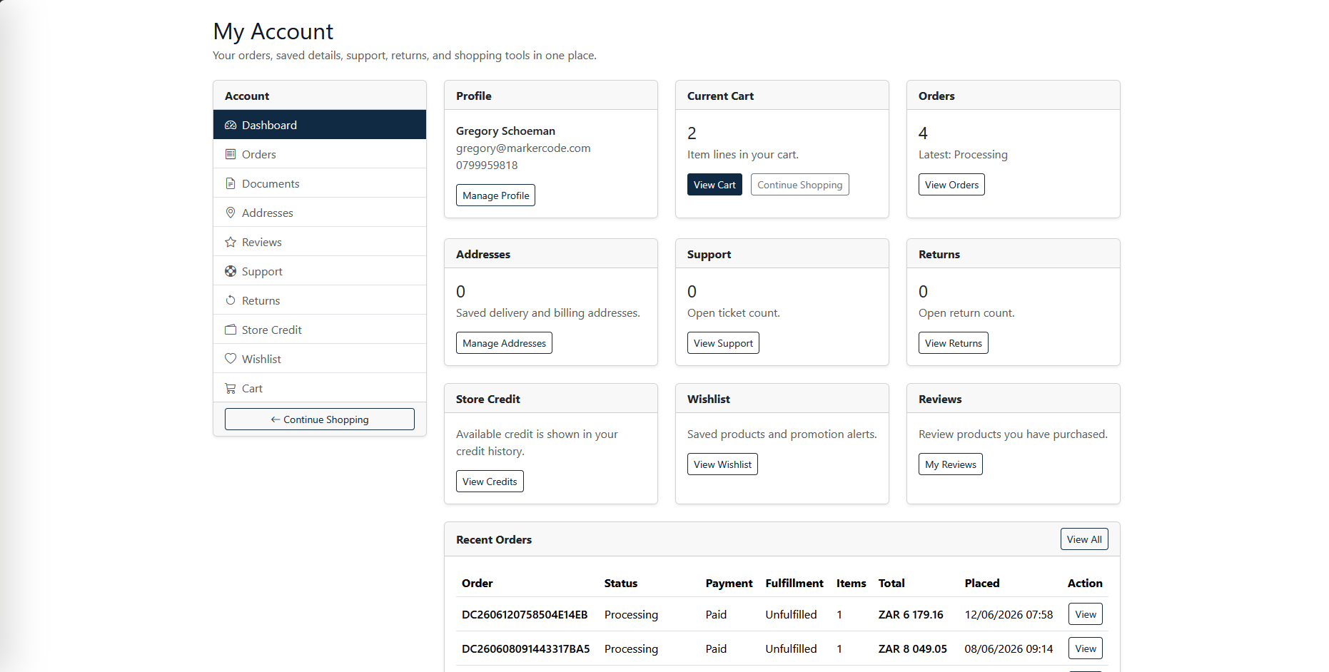 Customer Portal screenshot