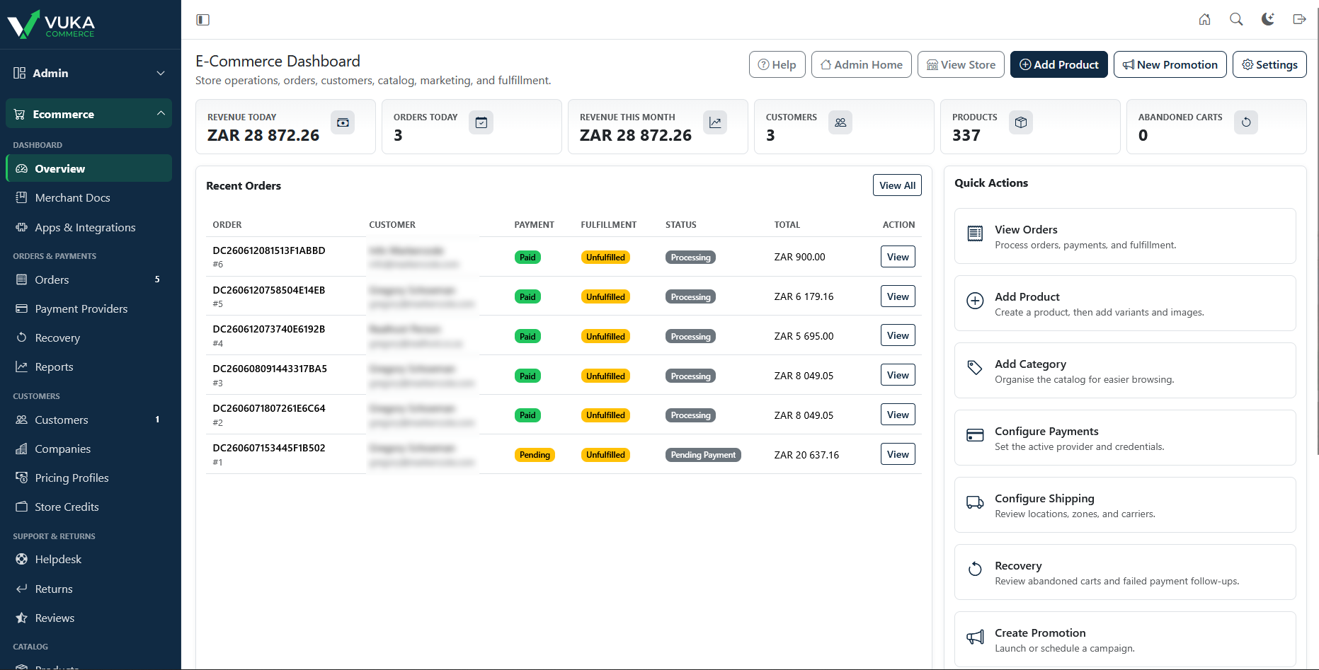 Ecommerce dashboard screenshot