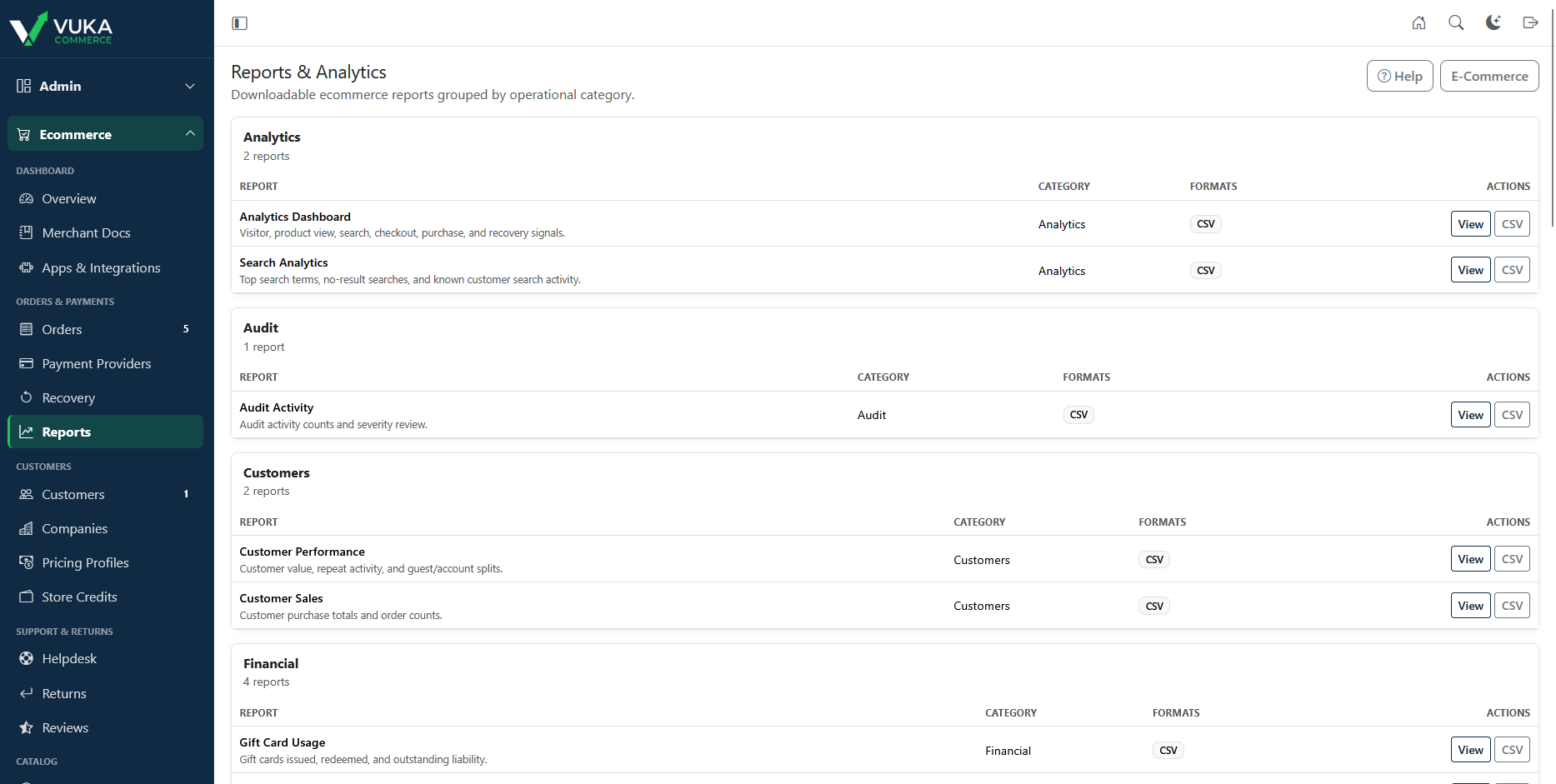 Reports Center screenshot